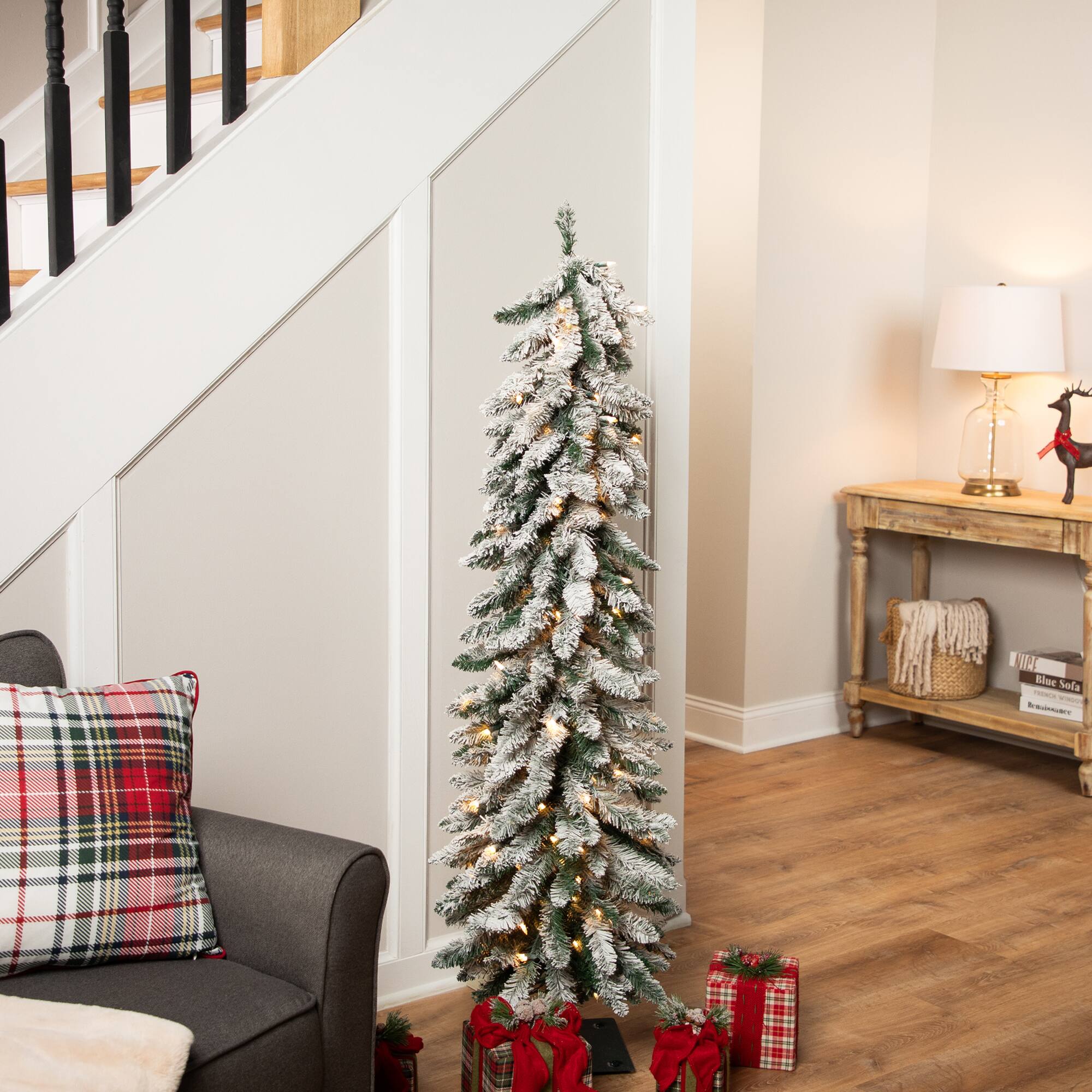 5ft. Pre-Lit Pencil Flocked Alpine Artificial Christmas Tree, Clear Lights